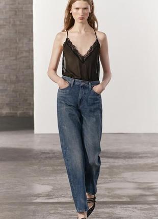 Новые синие джинсы zara темно синие джинсы с высокой посадкой прямые джинсы с высокой талией минималистичные джинсы