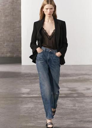 Нові сині джинси zara темно сині джинси з високою посадкою прямі джинси з високою талією мінімалістичні джинси