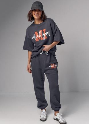 Женский спортивный костюм с надписью michigan - темно-серый цвет, l (есть размеры)
