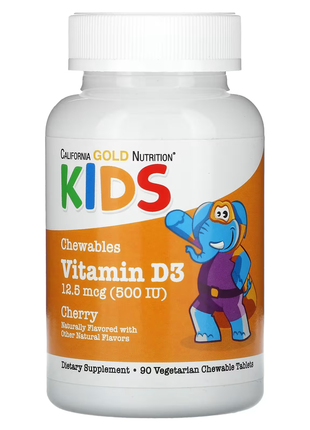 California gold nutrition, жувальний вітамін d3 для дітей, зі смаком натуральної вишні, 12,5 мкг (50