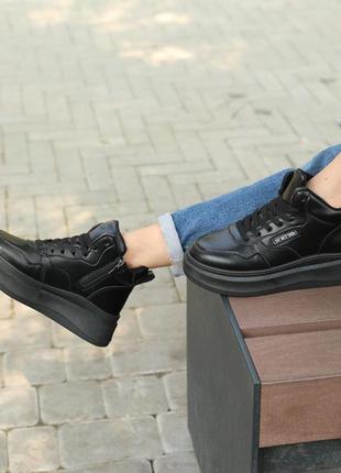Кроссовки женские кожаные байка 586625 черные4 фото