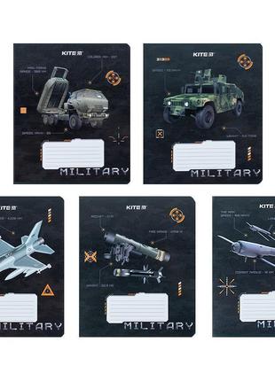 Набір шкільних зошитів 12 аркушів, клітинка, kite military (25 штук) k24-232-3
