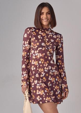 Сукня міні розширеного силуету з квітковим принтом top20ty — коричневий колір, s (є розміри)8 фото