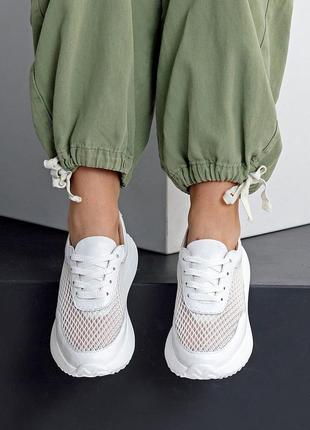 Летние женские кроссовки кожаные + текстильная сетка6 фото