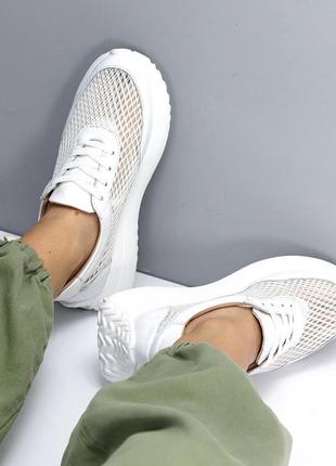 Летние женские кроссовки кожаные + текстильная сетка7 фото