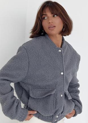 Жіноча куртка з букле на кнопках — сірий колір, l (є розміри)9 фото