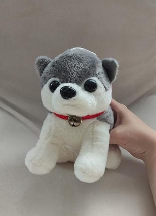 Мягкая игрушка собачка хаски с колокольчиком