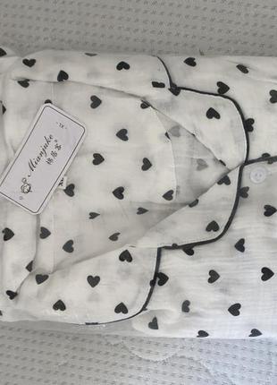 Муслиновая пижама с сердечками, комплект для сна штаны и рубашка муслин3 фото