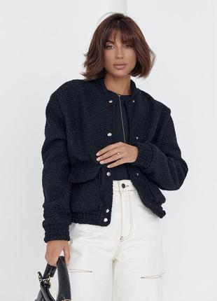 Жіноча куртка з букле на кнопках — чорний колір, l (є розміри)