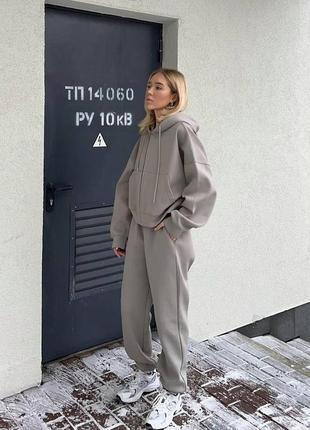 Спортивный костюм кофта зиппер на молнии с капюшоном укороченная брюки свободные джоггеры комплект серый кофта трендовый стильный