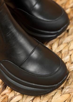 Жіночі черевики 20496 чорні гумка шкіра10 фото