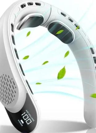 Вентилятор переносной 4-х турбинный на шею type c, 3 скорости 4000 ма с дисплеем 35 дб, гнущийся корпус 6 ч.