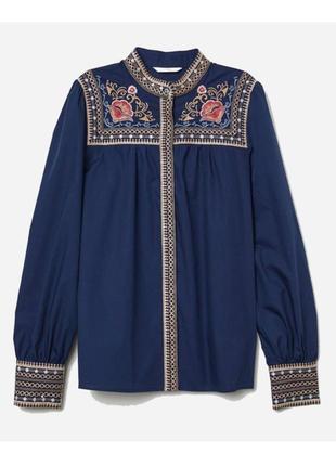 Бавовняна сорочка вишиванка h&m xs синя блуза вишита