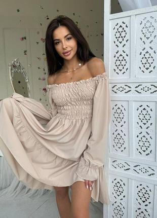 Сукня (плаття) жіноча коротка по коліна резинка на грудях 42-52 бежева, чорна6 фото