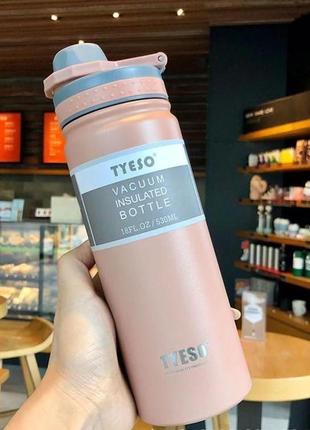 Термопляшка, термос tyeso 530мл із нержавіючої сталі для кави, води, pink