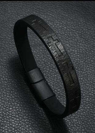 Браслет кожаный «кресты» цвет - черный арт. 05476