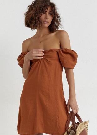 Плаття міні з рукавами-ліхтариками sobe — світло-коричневий колір, s (є розміри)2 фото