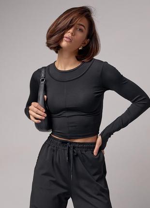 Эластичный женский спортивный костюм - черный цвет, l (есть размеры)3 фото