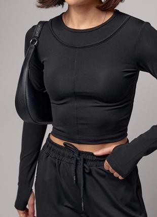Эластичный женский спортивный костюм - черный цвет, l (есть размеры)4 фото