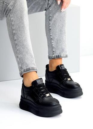 Модные черные кроссовки сникерсы на платформе 39-24 см