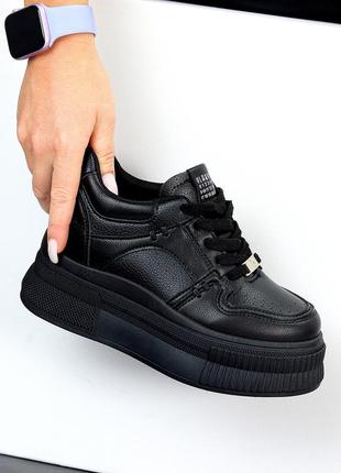 Модные черные кроссовки сникерсы на платформе 39-24 см