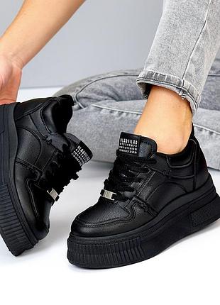 Модные черные кроссовки сникерсы на платформе 39-24 см