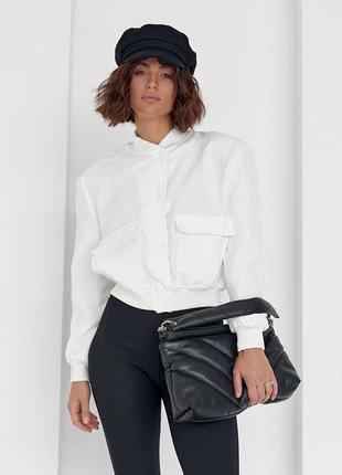 Женская куртка-бомбер с накладными карманами - молочный цвет, l (есть размеры)