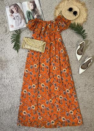 Яркое шифоновое платье макси в цветочный принт No5905 фото