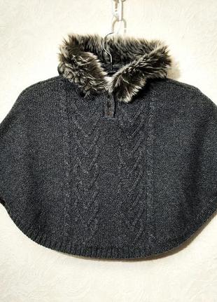 Капор-накидка капюшон з хутром сіра з хутром на дівчинку 2-3-4-5рок накидка-кофта з капюшоном в'язана демі/зима бренд okaїdi франція