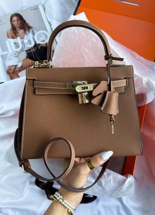 Женская кожаная сумка в стиле hermes Tandem коричневый цвет