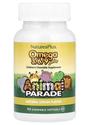 Naturesplus, source of life, animal parade, омега 3/6/9 для підлітків junior, з натуральним лимонним