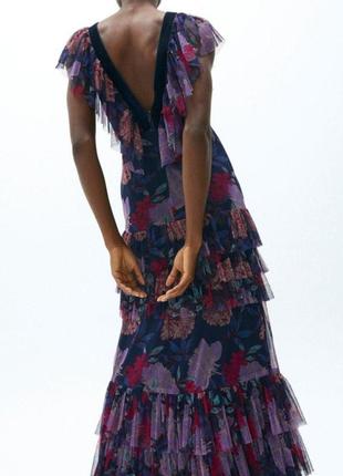 Нарядна вечірня ярусна максі квіткова сукня з оборками плаття органза2 фото