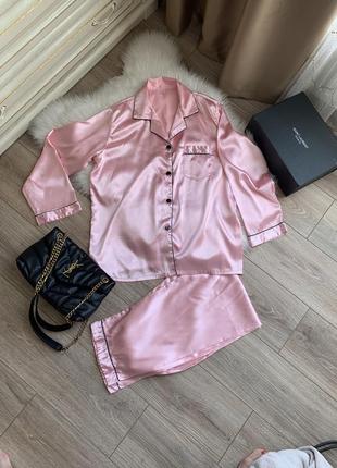Пижама атласная, розовая m, l, xl в стиле viktoriа's secret