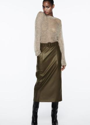 Спідниця міді zara з екошкіри
