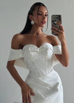 Платье мини атласное и свадебное бандо