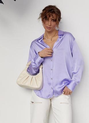 Шелковая блуза на пуговицах - фиолетовый цвет, m (есть размеры)6 фото