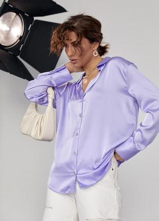 Шелковая блуза на пуговицах - фиолетовый цвет, m (есть размеры)5 фото