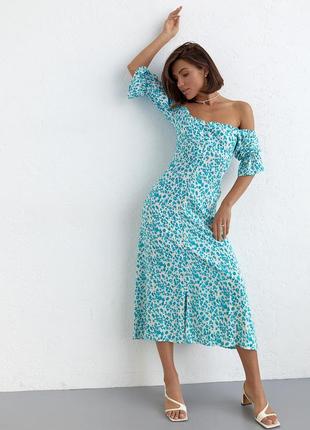 Літнє плаття на ґудзиках і з відкритими плечима — бірюзовий колір, l (є розміри)5 фото