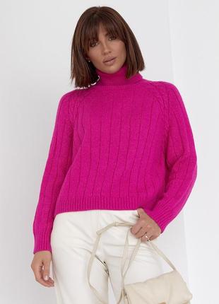 Жіночий в'язаний светр із рукавами регланами — фуксія, l (є розміри)