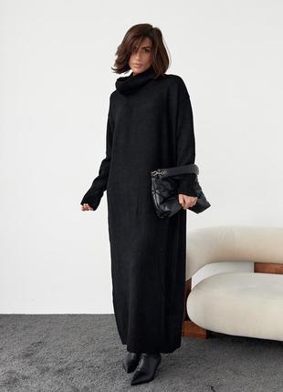 В'язане плаття oversize з високою горловиною — чорний колір, l (є розміри)4 фото