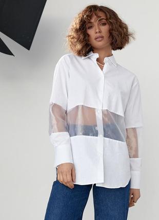 Удлиненная женская рубашка с прозрачными вставками - белый цвет, m (есть размеры)7 фото