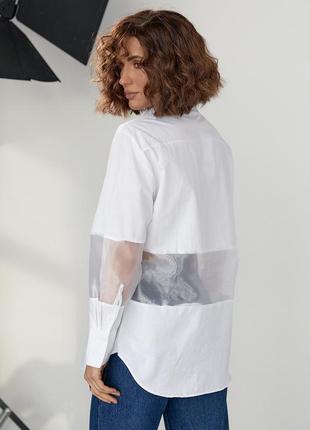 Удлиненная женская рубашка с прозрачными вставками - белый цвет, m (есть размеры)2 фото