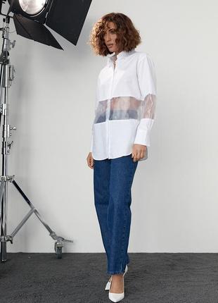 Удлиненная женская рубашка с прозрачными вставками - белый цвет, m (есть размеры)3 фото