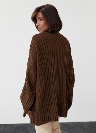 Жіночий в'язаний светр oversize в рубчик — темно-коричневий колір, l (є розміри)2 фото