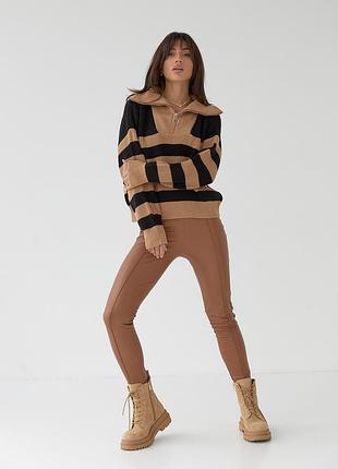 Утепленные лосины из кожзама со швами спереди - коричневый цвет, s (есть размеры)