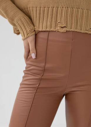 Утепленные лосины из кожзама со швами спереди - коричневый цвет, s (есть размеры)