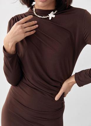 Вечірнє плаття з драпіруванням — коричневий колір, l (є розміри)4 фото