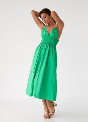 Однотонный сарафан с резинкой на талии foli women - зеленый цвет, l (есть размеры)6 фото