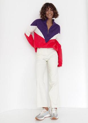 Женская трехцветкая кофта с молнией на воротнике - фиолетовый цвет, l (есть размеры)6 фото