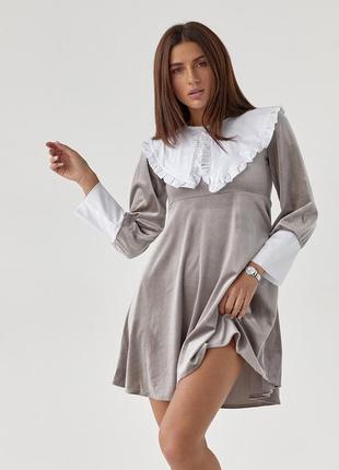 Велюрове плаття з оригінальним коміром і манжетами top20ty — кавовий колір, s (є розміри)3 фото